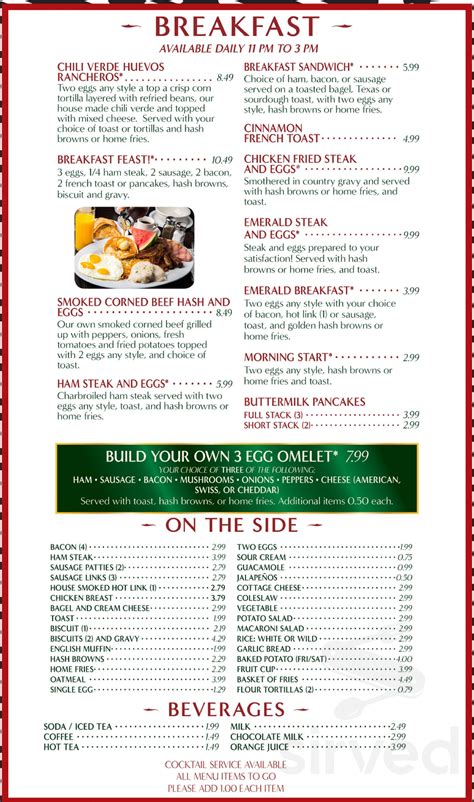emerald isle casino menu.